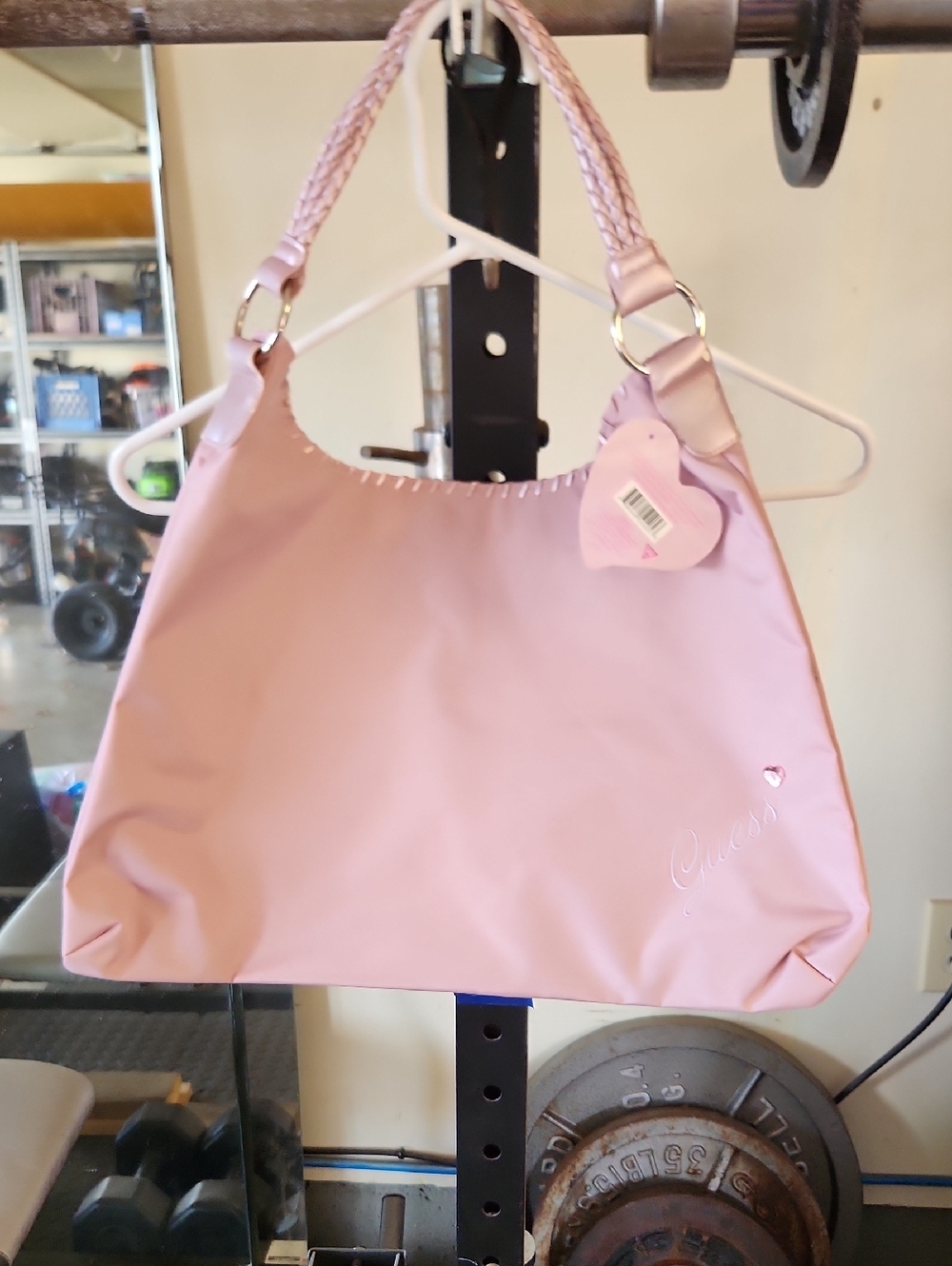 Guess Soft Pink Braided-Handle Shoulder Bag